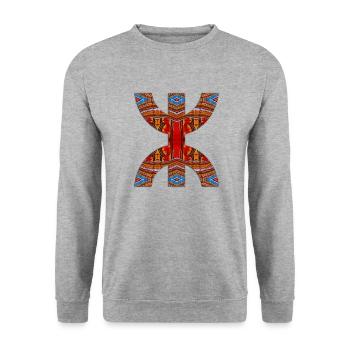 Z IMAZIGHEN TIFINAGH KABYLE STOFFE - Unisex Pullover - Weißgrau meliert - Vorne - Alina (178cm) & Michal (187cm)