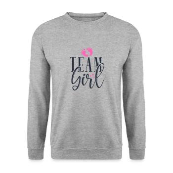 Team Girl ,Pregnancy Announcement Baby - Unisex Pullover - Weißgrau meliert - Vorne - Alina (178cm) & Michal (187cm)