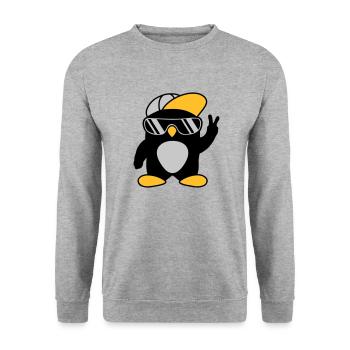 Cooler Pinguin Peace Handzeichen - Unisex Pullover - Weißgrau meliert - Vorne - Alina (178cm) & Michal (187cm)
