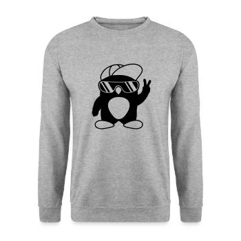 Peace Cooler Pinguin Handzeichen - Unisex Pullover - Weißgrau meliert - Vorne - Alina (178cm) & Michal (187cm)
