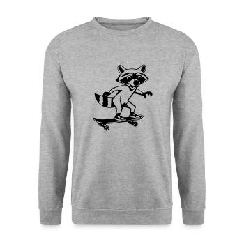 Raccoon Skateboard Drôle d’idée cadeau - Sweat-shirt Unisexe - gris chiné - Devant - Alina (178cm) & Michal (187cm)