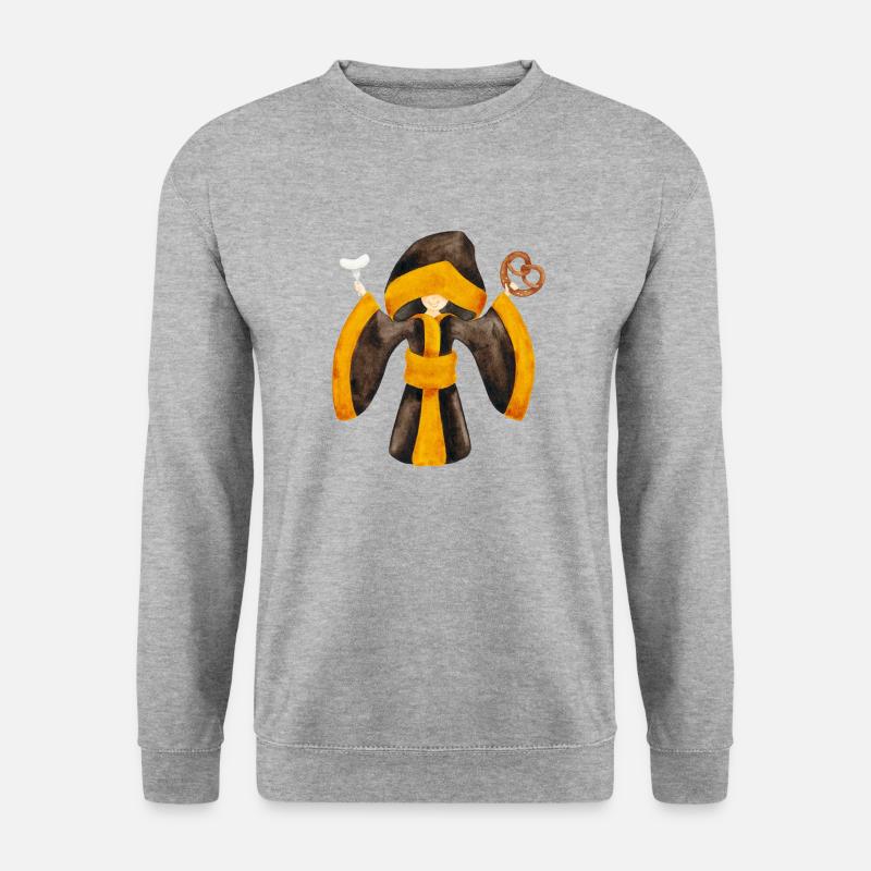 An Guadn! Münchner Kindl mit Weisswurst und Brezn - Unisex Pullover - Weißgrau meliert