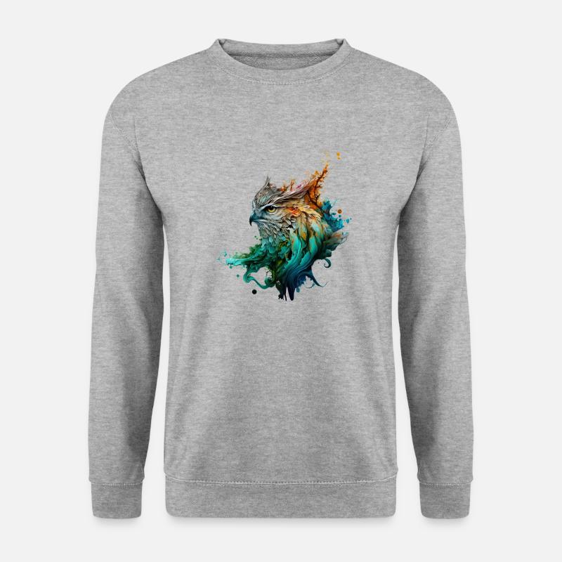 Eulen-Farbstrahlen - Unisex Pullover - Weißgrau meliert