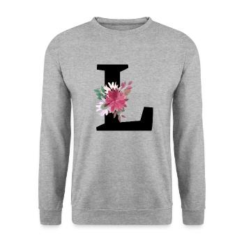 Buchstabe l blumig - Unisex Pullover - Weißgrau meliert - Vorne - Alina (178cm) & Michal (187cm)