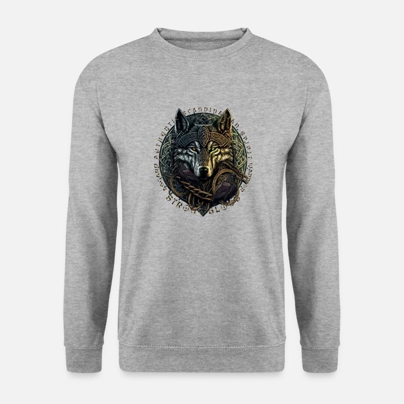 Wikinger Wolf Odins Valhalla Scandinavian Spirit - Unisex Pullover - Weißgrau meliert