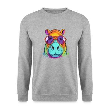 Harry the hippopotamus - Unisex Sweatshirt - salt & pepper - Front - Alina (178cm) & Michal (187cm)