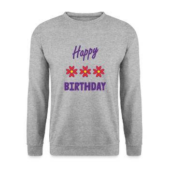 JAHRESTAG. ALLES GUTE ZUM GEBURTSTAG. ALLES GUTE ZUM GEBURTSTAG. - Unisex Pullover - Weißgrau meliert - Vorne - Alina (178cm) & Michal (187cm)