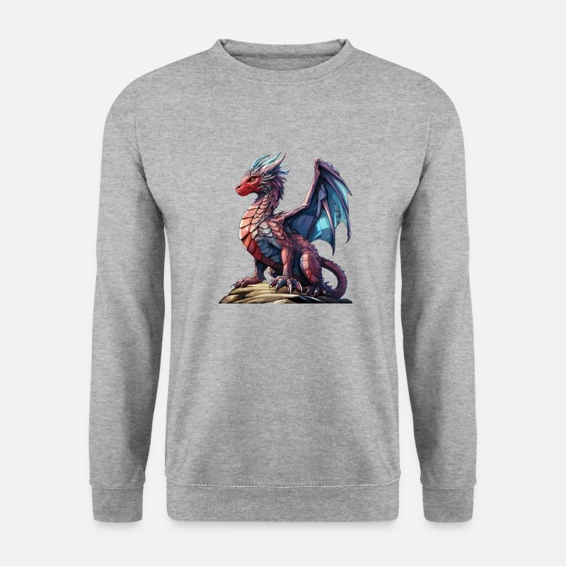 Roter Blauer Drache - Eine Fantasievolle Figur - Unisex Pullover - Weißgrau meliert