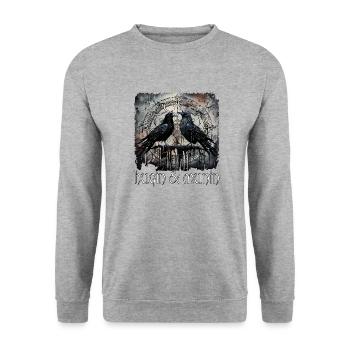Wikinger Odins Raben Hugin und Munin Kelten - Unisex Pullover - Weißgrau meliert - Vorne - Alina (178cm) & Michal (187cm)