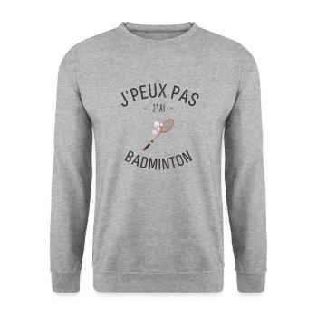 J'Peux pas j'ai Badminton - Sweat-shirt Unisexe - gris chiné - Devant - Alina (178cm) & Michal (187cm)