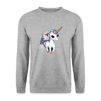Licorne Einhorn Kawaii - Unisex Pullover - Weißgrau meliert - Vorne - Alina (178cm) & Michal (187cm)