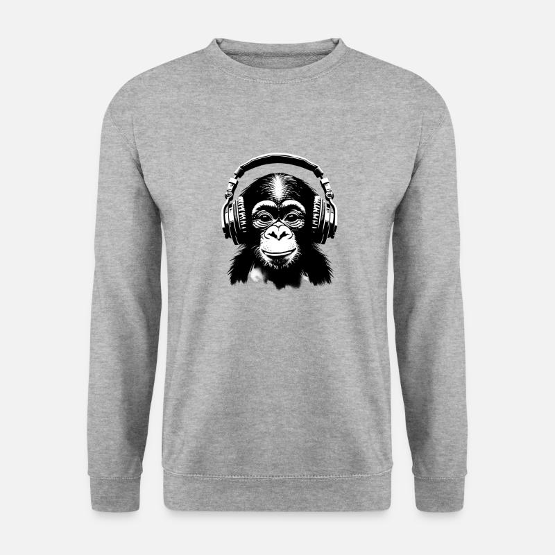 Affe mit Kopfhörern 🎧 - Unisex Pullover - Weißgrau meliert