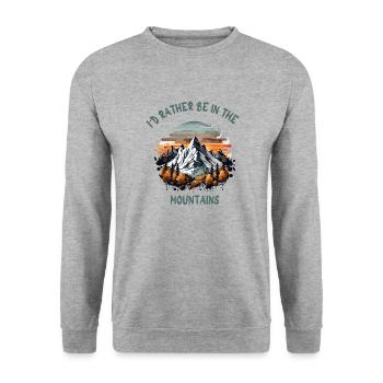 Ich wäre lieber in den Bergen Wandern Drucken - Unisex Pullover - Weißgrau meliert - Vorne - Alina (178cm) & Michal (187cm)