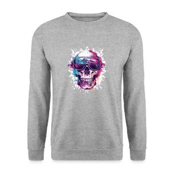 Ski Totenkopf Skibrille Skull - Unisex Pullover - Weißgrau meliert - Vorne - Alina (178cm) & Michal (187cm)