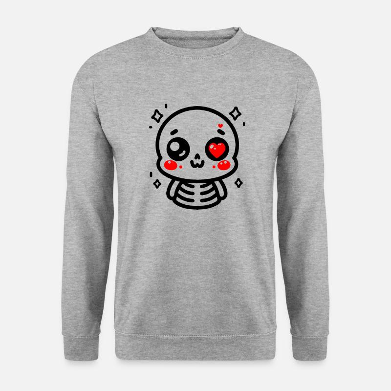 Rotes Herzauge Skelett - Unisex Pullover - Weißgrau meliert