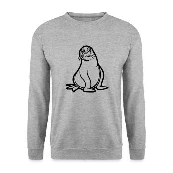 seehund comic - Unisex Pullover - Weißgrau meliert - Vorne - Alina (178cm) & Michal (187cm)