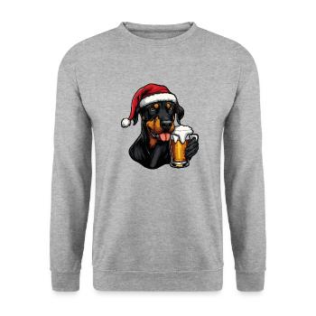 Dobermann Hund Weihnachten Bier - Unisex Pullover - Weißgrau meliert - Vorne - Alina (178cm) & Michal (187cm)
