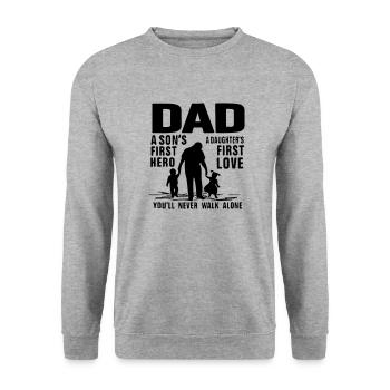 papa le premier héros d'un fils le premier amour d'une fille - Sweat-shirt Unisexe - gris chiné - Devant - Alina (178cm) & Michal (187cm)