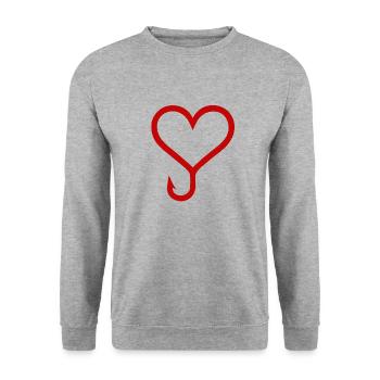 Fishhook Heart | Angler's heart - Unisex Sweatshirt - salt & pepper - Front - Alina (178cm) & Michal (187cm)