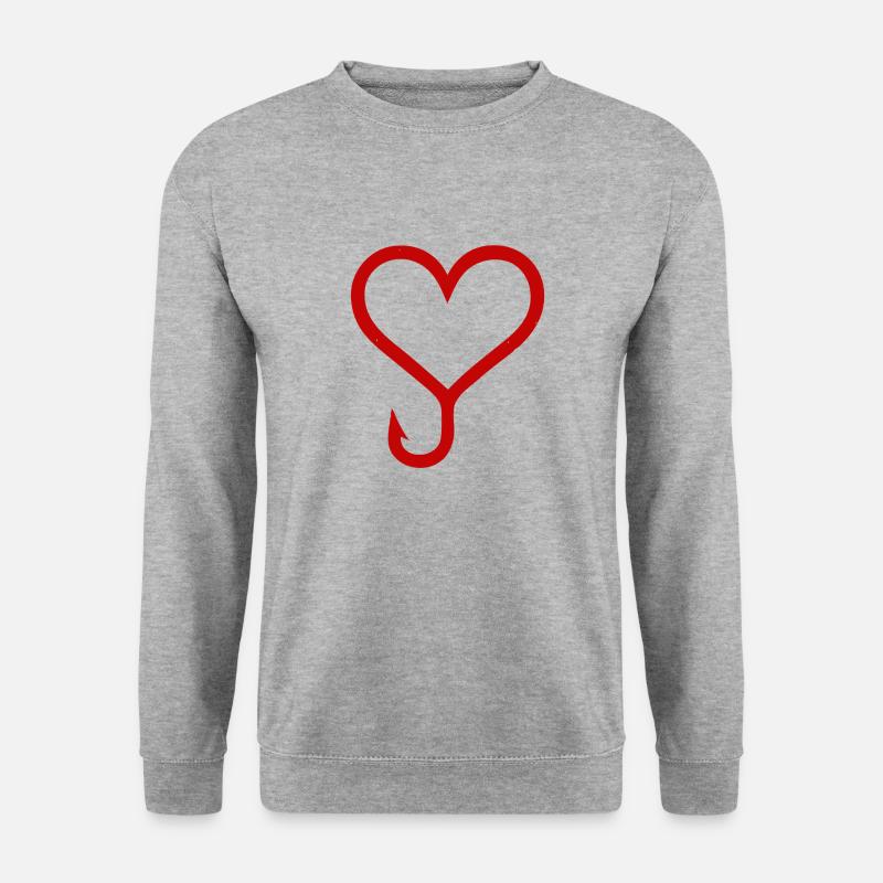 Angelhaken Herz | Anglerherz - Unisex Pullover - Weißgrau meliert