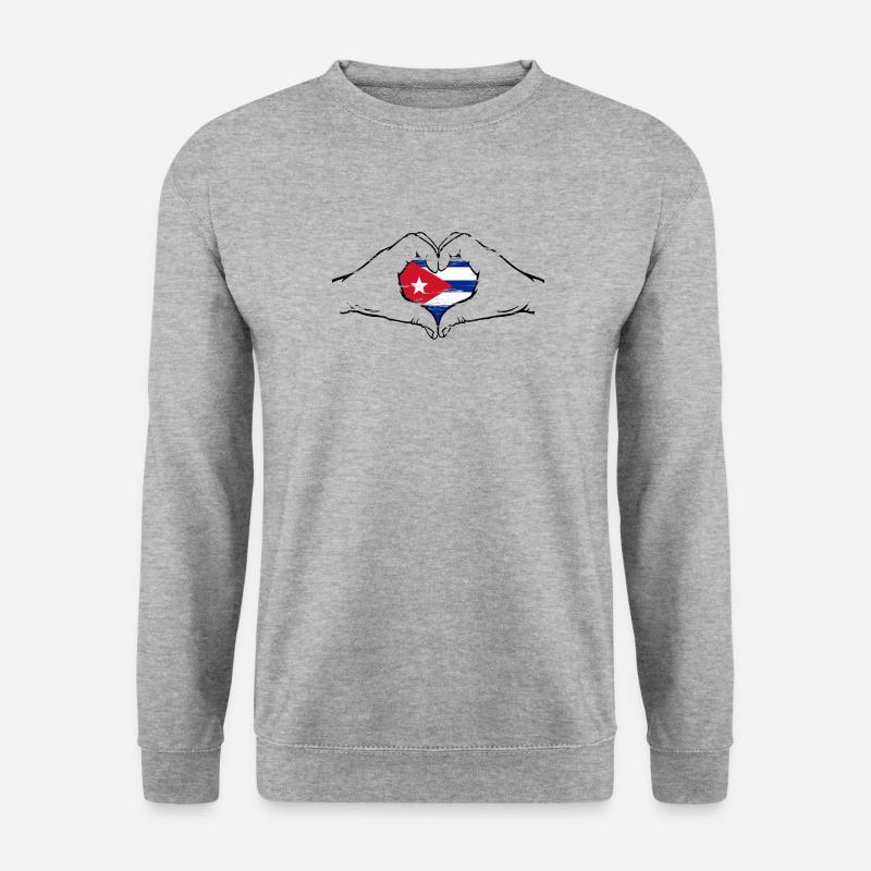 Kuba Flagge Herzform used - Unisex Pullover - Weißgrau meliert