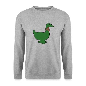Paulo die grüne Ente - Unisex Pullover - Weißgrau meliert - Vorne - Alina (178cm) & Michal (187cm)