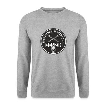 Deutsches Kulturgut Ich fahre Benzin - Unisex Pullover - Weißgrau meliert - Vorne - Alina (178cm) & Michal (187cm)
