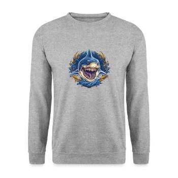 shark fish head 5 - Unisex Sweatshirt - salt & pepper - Front - Alina (178cm) & Michal (187cm)