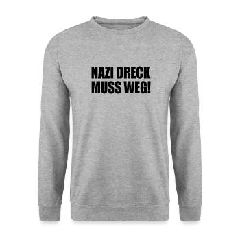 Nazis dreck muss weg - Unisex Pullover - Weißgrau meliert - Vorne - Alina (178cm) & Michal (187cm)