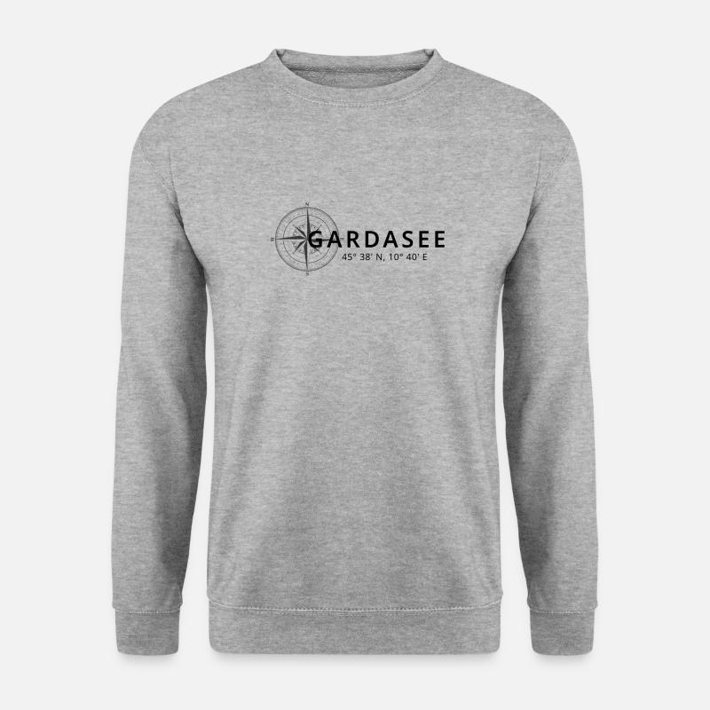 Gardasee (Lago di Garda) Kompass - Unisex Pullover - Weißgrau meliert