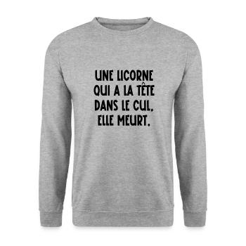 un licorne qui a la tête dans le cul - Sweat-shirt Unisexe - gris chiné - Devant - Alina (178cm) & Michal (187cm)