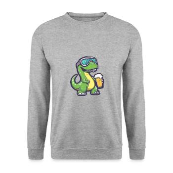 Dinosaurier brontosaurus Apres Ski Bier - Unisex Pullover - Weißgrau meliert - Vorne - Alina (178cm) & Michal (187cm)