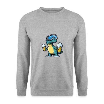 Bière après-ski dinosaure brontosaure - Sweat-shirt Unisexe - gris chiné - Devant - Alina (178cm) & Michal (187cm)