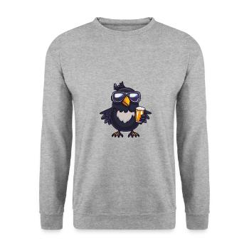 Rabe Krähe Apres Ski Bier Comic - Unisex Pullover - Weißgrau meliert - Vorne - Alina (178cm) & Michal (187cm)