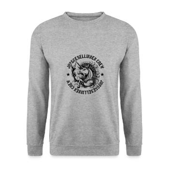 Junggesellinnen Crew Einhorn Jga - Unisex Pullover - Weißgrau meliert - Vorne - Alina (178cm) & Michal (187cm)