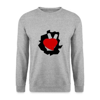 liebe grüße an - Unisex Pullover - Weißgrau meliert - Vorne - Alina (178cm) & Michal (187cm)