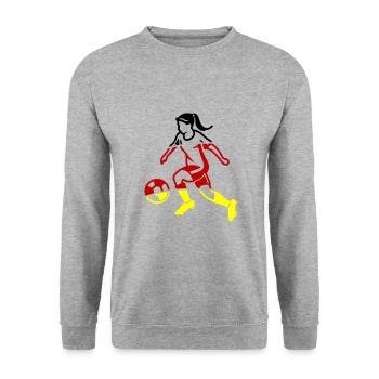 Frau Fussball Team Deutschland - Unisex Pullover - Weißgrau meliert - Vorne - Alina (178cm) & Michal (187cm)