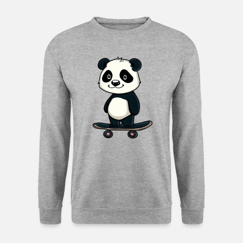 Skateboard Panda - Unisex Pullover - Weißgrau meliert