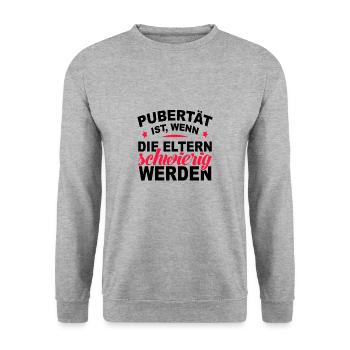 Pubertät ist, wenn die Eltern schwierig werden - Unisex Pullover - Weißgrau meliert - Vorne - Alina (178cm) & Michal (187cm)