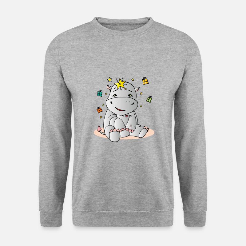 Birthday- Hippo - Unisex Pullover - Weißgrau meliert