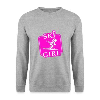Ski Girl Skiing Mädchen - Unisex Pullover - Weißgrau meliert - Vorne - Alina (178cm) & Michal (187cm)