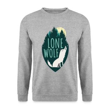 Lone Wolf | Vollmond Mond Geisttier Rudel Geschenk - Unisex Pullover - Weißgrau meliert - Vorne - Alina (178cm) & Michal (187cm)