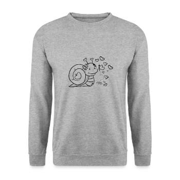 Schnecke mit Herz - Unisex Pullover - Weißgrau meliert - Vorne - Alina (178cm) & Michal (187cm)