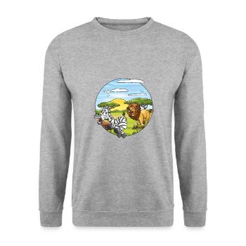 Zebra runs in front of lions from savannah Africa - Unisex Sweatshirt - salt & pepper - Front - Alina (178cm) & Michal (187cm)