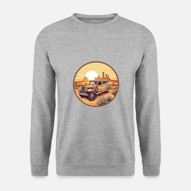 Oldtimer in the Desert - Unisex Pullover - Weißgrau meliert