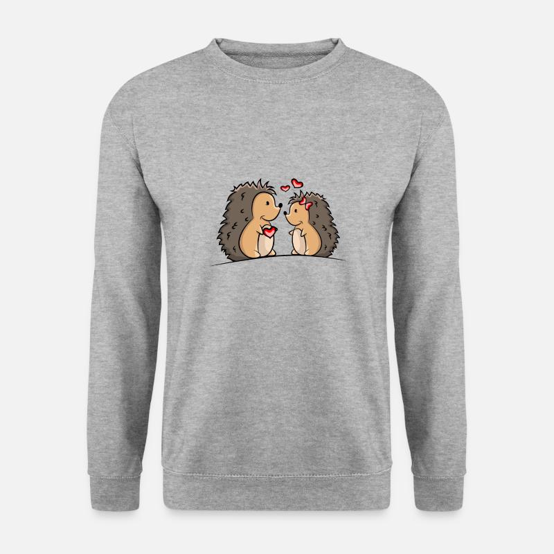 Igel Paar mit Herzen und Geschenk - Unisex Pullover - Weißgrau meliert