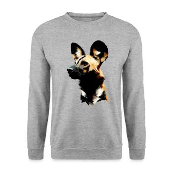 Afrikanischer Wildhund - Unisex Pullover - Weißgrau meliert - Vorne - Alina (178cm) & Michal (187cm)