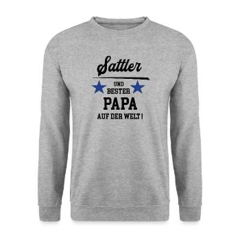 Sattler Bester Papa Sattlerei Autosattler - Unisex Pullover - Weißgrau meliert - Vorne - Alina (178cm) & Michal (187cm)