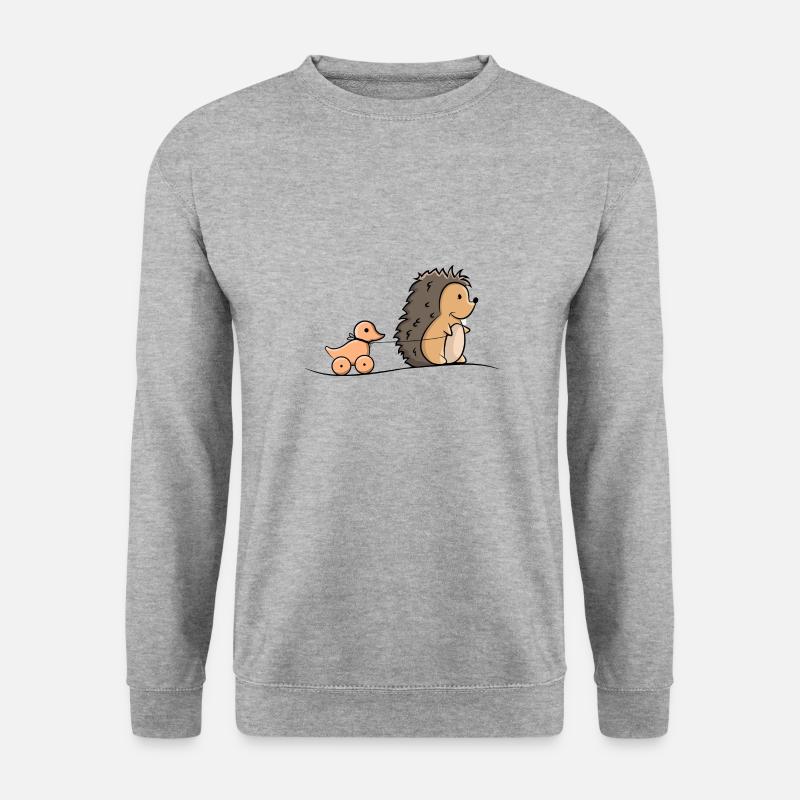 Igel mit Holz Ente - Unisex Pullover - Weißgrau meliert