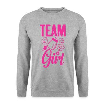 Team Girl Baby Sex Reveal - Sweat-shirt Unisexe - gris chiné - Devant - Alina (178cm) & Michal (187cm)